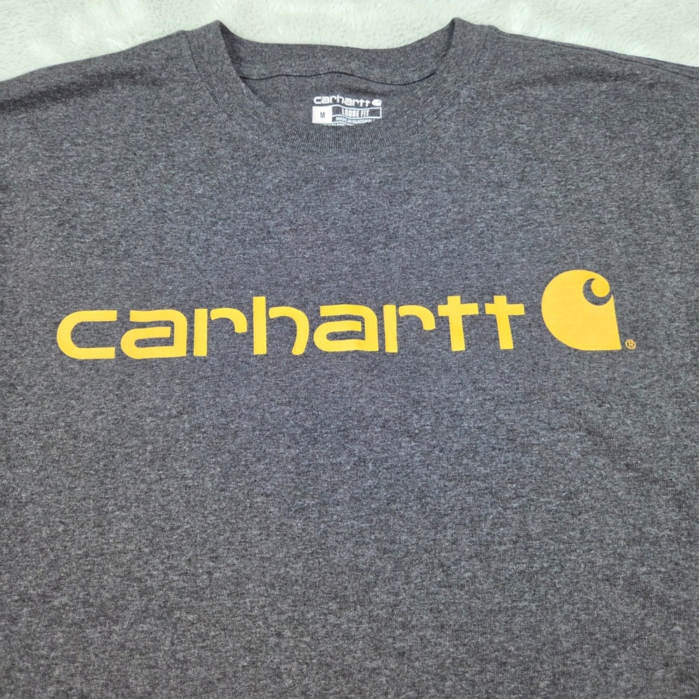 Carhartt Graphic T-Shirt Men M Loose Fit Logo Short Sleeve Heather Charcoal Gray